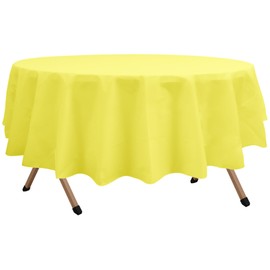 dinexlence 2 Pack Light Yellow Premium Plastic Tablecloth Round 84 Inches Reusable Pastel Yellow Decorative Table Cover for Dining, Wedding, Party, Indoor and Outdoor use