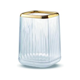 Yoohailor Acrylic Pen Holder, Cute Clear Desk Organizer for Pencils, Makeup Brushes Toothbrushes Storage Cup with Striped Design for Vanity Bathroom