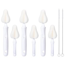 Carebabymore 8 Pcs Sponge Nipple Bottle Brushes, Baby Bottle Brush with 3 Pcs Nipple Cleaner, 3 Pcs Replacement Heads and 2 Pcs Straw Brushes, White
