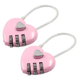 Coufce 2 Pcs Heart Digit Combination Lock Pink Heart Padlock Mini Code Lock Outdoor Waterproof Padlock Wire Rope for Jewelry Storage Box, Diary Book, Luggage, Hall Locker