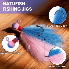 Natufish 5pcs Mixed-Color Crappie Fishing Jigs Kit, Hand-Tied Marabou Jigs for Trout Magnet, 1/64-1/4oz, Fresh/Saltwater Lures for Trout, Bass, Crappie & Walleye