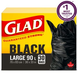 Glad Black Garbage Bags - Large 90 Litres- 30 Trash Bags, Made in Canada of Global Components