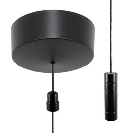 ElekTek Premium Matt Black Bathroom Light Pull Cord Switch Kit - Black Cylinder Black Cord