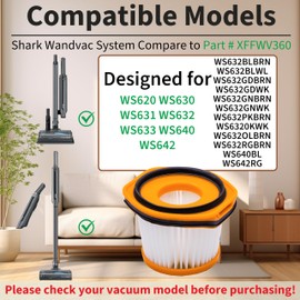 Unikstone 6 Pack Replacement Vacuum Filters Compatible with Shark WANDVAC System WS620 WS630 WS632 WS642 WS632BLBRN WS632GDBRN WS632GNBRN WS632PKBRN WS632RGBRN Vacuums - Compare to Part # XFFWV360