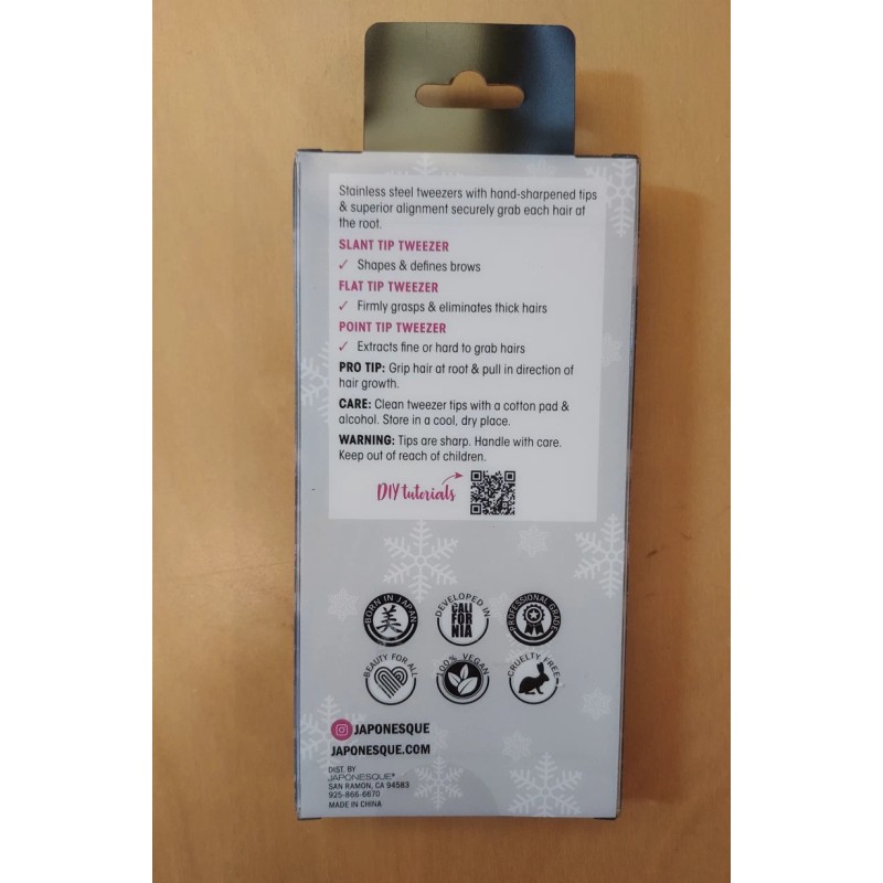 Japonesque Luxe Tweezer Trio - Pink Rubber Grip/Silver Sparkle/Silver