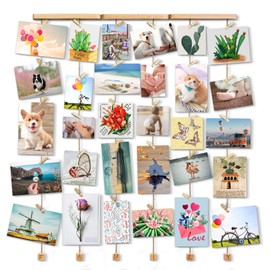 Love-Kankei Wooden Collage Picture Frame with 30 Small Wooden Clips