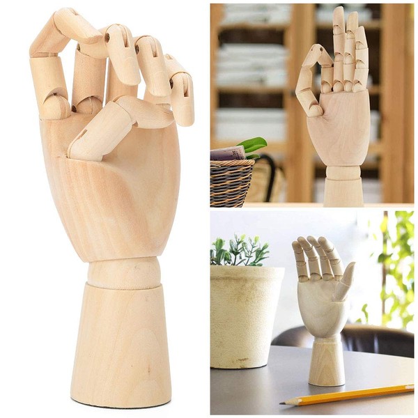 Wooden Hand Model, Wooden Art Mannequin Hand Model Statue Art Wooden Hand Flexible Movable Finger Manikin Hand Figure for Drawing Art Supplies