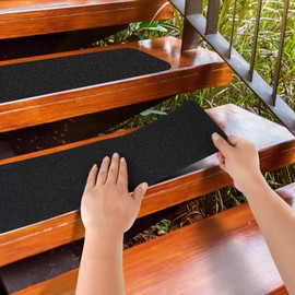 MBIGM 12-Pack 6" X 30" Pre-Cut Stair Treads 80 Grit Non-Slip Outdoor Tape Black Heavy Duty Anti Slip Traction Adhesive Strips for Staircase, Skateboard, Deck