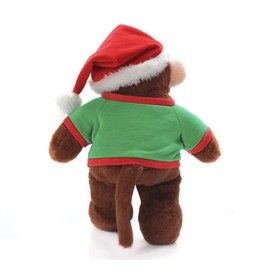 Plushland Soft Plush Animal 12 Inch, Stuffed Animal Holiday Toys Gift with Hat and Matching Red Shirt - Great Present for Christmas (Monkey)
