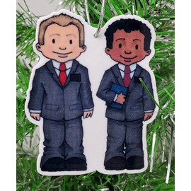 Mormon Missionaries and Book of Mormon Christmas Ornament Set