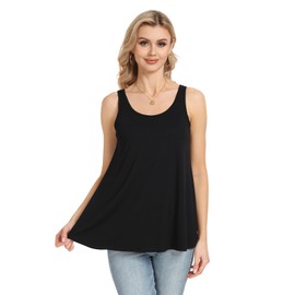 Ymmchy Women's Tank Top with Integrated Bra Vests Stretch Loose Fit Sleeveless Tops S-XXXXL, black, XXL