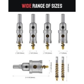 Kolvoii 9 PCS TCT Hole Saw Kit for Hard Metal, 1/2"-2" Tungsten Carbide Tipped Hole Saw Drill Bit Heavy Duty Carbide Hole Cutter Set with Storage Box