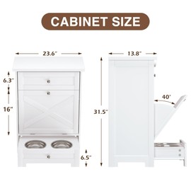 Dog Feeding Station with 2 Elevated Bowls,Hidden Pet Feeder Station with Tilt Out Dog Food Storage Cabinet,Dog & Cat Storage Organizer with Drawer,White