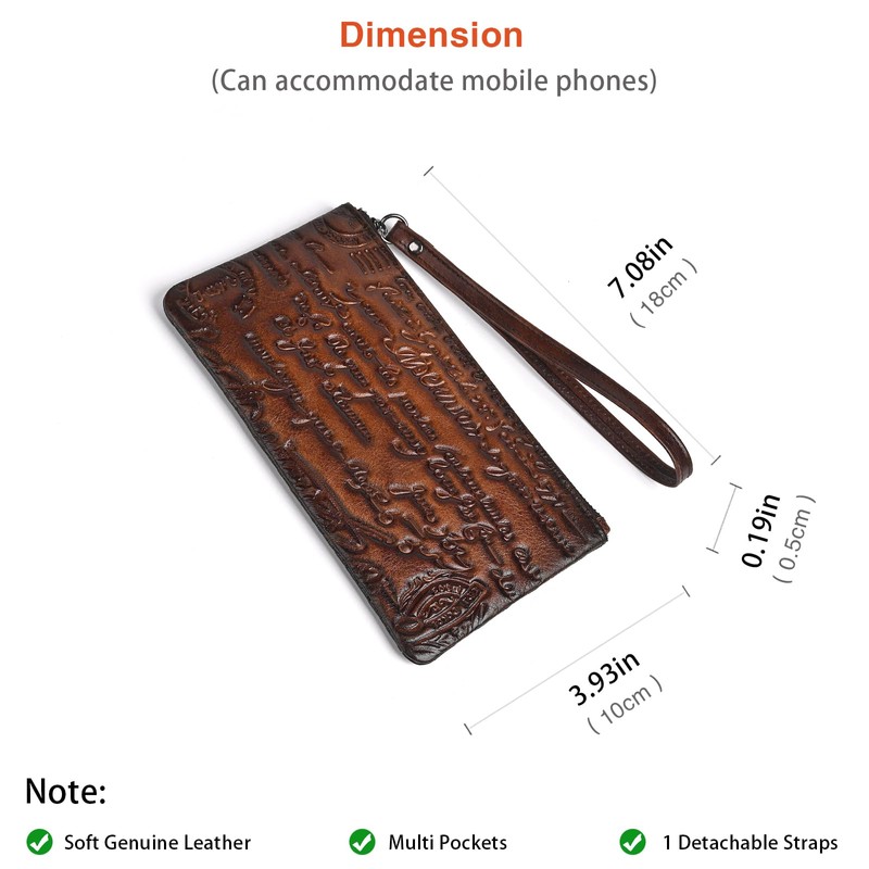 AEGGEAI Genuine Leather Wallet Coin Purse with Embossed Pattern, Top
