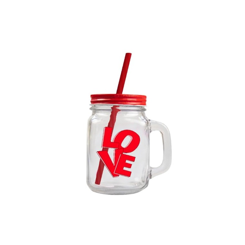 Widdle Gifts Valentines Mason Glass Jar Handle and Straw -