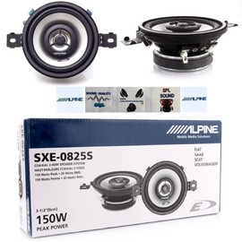 KIT SET FOR ALPINE SXE-0825S 2 Way Coaxial Speakers 8.7cm 87mm 3.5" Diameter 20 Watt RMS and 150 Watt Max Impedance 4 Ohms Pair + 5 Free Stickers