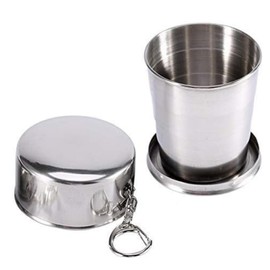 VIFERR Collapsible Cup, Stainless Steel Folding Cup, Telescopic Cup, Mini Folding Cup with Keyring for Camping, Hiking, Picnic, Travel (L)