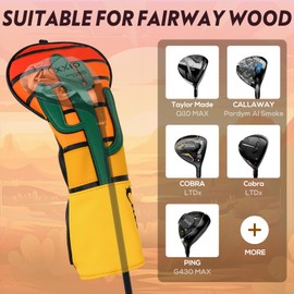 LZFAN Golf Club Head Cover Golf Head Cover Fairway Wood Headcover Leather Patchwork Cactus