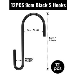 Sheryl&Rain Pack of 12 S Hooks, Black, Stainless Steel Hooks for Hanging, S Hooks, Small Heavy Duty Hooks, Double Hooks, Hanging Hooks for Hooks, Wardrobe, Kitchen Hooks, Wardrobe Hooks, Clothes Rail