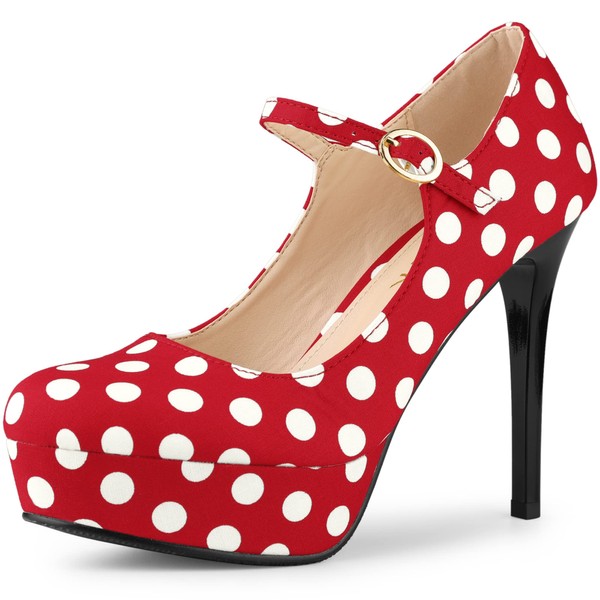 Allegra K Women's Polka Dots Platform Stiletto Heel Pumps Red