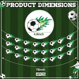 Boao 4 Pcs Soccer Banner Soccer Party Decorations Sports Ball Paper Garland Bunting Flag Hanging Decorations for Sports Birthday Party Supplies