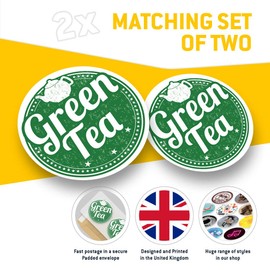 Vinyl Stickers (Set of 2) 10cm - Green Tea Healthy Organic Tea Cup Decals for Laptops,Tablets,Luggage,Scrap Booking,Fridges, 5171