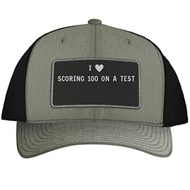 I Heart Love Scoring 100 On A Test - Leather Black Patch Engraved Trucker Hat, Hearther-Black, One Size