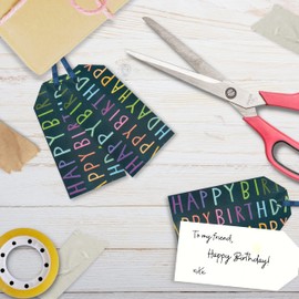 Glick Luxury Gift Tags, Pack of 4 Navy Happy Birthday Gift Tags, Navy Gift Tags x 4, Multipack, Blue/Multicoloured