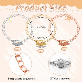 30pcs Bracelet Chains for Bulk Jewelry Making, Alloy Link Chain with OT Toggle Clasp Snake Chain Bracelet for Women DIY Jewelry Crafts Supplies (Rose Gold & Gold & Silver)