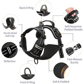 HEELE Dog Harness Dog Harness Small Dog No Pull Harness with Soft Handle Reflective Puppy Harness Adjustable, Black, XS