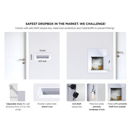 flybold Drop Slot Safes Key Drop Box Mail Slots for Walls Tall Wall Safe Dual Access Dropbox has Tubular Key Locking Anti Fishing Baffle Serves as Mail Catcher Mailbox and Mounted Drop Box Deposit