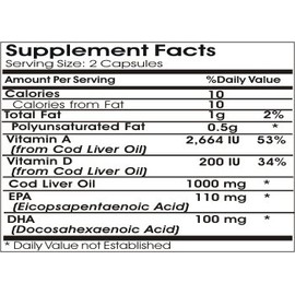 Norwegian Cod Liver Oil Concentrate 1000mg ~ 200 Capsules - No Additives ~ Naturetition Supplements