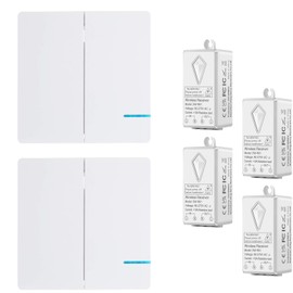 Wireless Lights Switch Kit,GreenCycle No Wiring Remote Light Switch,No WiFi Needed, 2 * 2-Way Wireless Switch & 4 Remote Receiver Outdoor 1900ft Indoors 229ft for Led Light,Ceiling Lights and Lamps