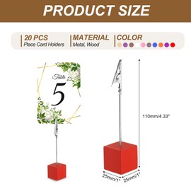 PATIKIL Place Card Holder, 20Pcs Memo Clip Holder Stand with Alligator Clasp Table Number Holders Wooden Base for Pictures Note Card Paper, Multicolored