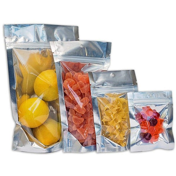 100 pcs Clear Front/Silver Back 6"x9.5"x3.5" Stand Up Pouch Ziplock