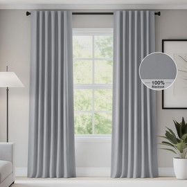FMFUNCTEX 100% Blackout Curtains for Bedroom, Dark Grey Back Tab Curtain 84 Inches Long Drapery Thermal Insulated Curtains for Living Room, Black Out Drapes Rod Pocket Room Darkening 2 Panels