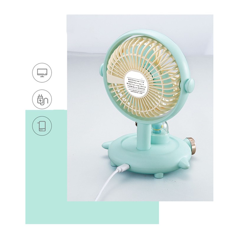 Small Desk Fan with Light USB Rechargeable Quiet Adjustable Wind