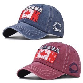 Azjachiny 2 PCS Canada Baseball Cap Canada Souvenirs Adjustable Canada Hats Canada Day Embroidered Maple Leaf Flag Cap Gifts for Men Women