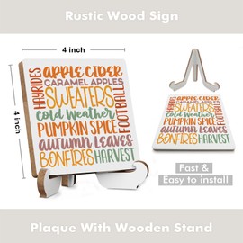 Fall Sign Autumn Thanksgiving Fall Decor Rustic Wooden Desk Decor Inspirational Fall Quotes for Home Farmhouse Office Kitchen Table Seasonal Harvest Decoration Plaque with Wood Stand Holder