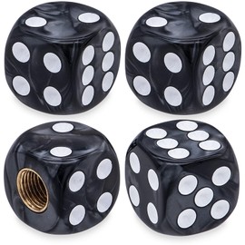 MEAJOO 4PCS Pearl Pattern Dice Tire Valve Stem Caps, Leak-Proof Air Protection | Light-Weight Universal Tire Valve Stem Covers for Cars, SUV, Trucks, Bikes, Motorcycles, Bicycles(Black)