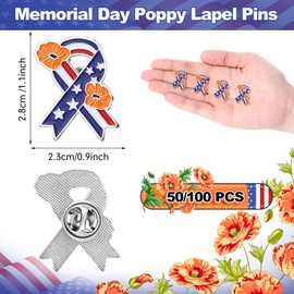 Tondiamo 100 Pcs Veterans Day Poppy Pin Patriotic Poppy Flower Pin American Flag Memorial Day Brooch for Veterans Memorial (Orange)