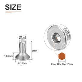 DTGN M3-0.5 x 8mm Flat Head Socket Cap Screws, 50 Pack 304 Stainless Steel Hex Socket Flat Head Screws, Full Thread, Countersunk Bolts