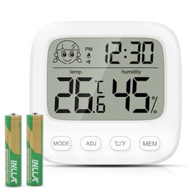 Ankilo Digital Hygrometer Thermometer Indoor, Room Thermometer and Humidity Gauge with Temperature Humidity Monitor, Clock, ℃/℉ Function, 12/24H, Date, for Home, Garage, Greenhouse