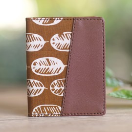 NOVICA Handmade Batik Cotton Faux Leather Card Wallet Redwood with Motifs Indonesia 'Redwood Jungle'