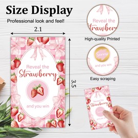 Strawberry Party Scratch Off Game Cards, Pink Bow & Strawberry Themed Raffle Tickets, Tabletop Game for Gender Reveal Birthday Brunch & Baby Shower Party Supplies, 50 Pack