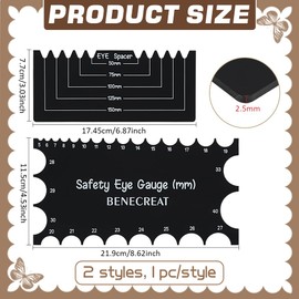 BENECREAT 2Pcs Acrylic Safety Eyes Insertion Tool, 5~40mm Diameter Black Doll Safety Eye Ruler Crochet Tool for DIY Craft, Plush Bear Eye Installation, Doll Making