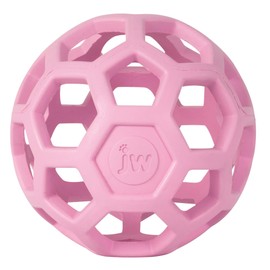 JW Pet HOL-ee Roller™, Dog Toy Puzzle Ball, Natural Rubber, Medium (4.5” Inch Diameter), Pink