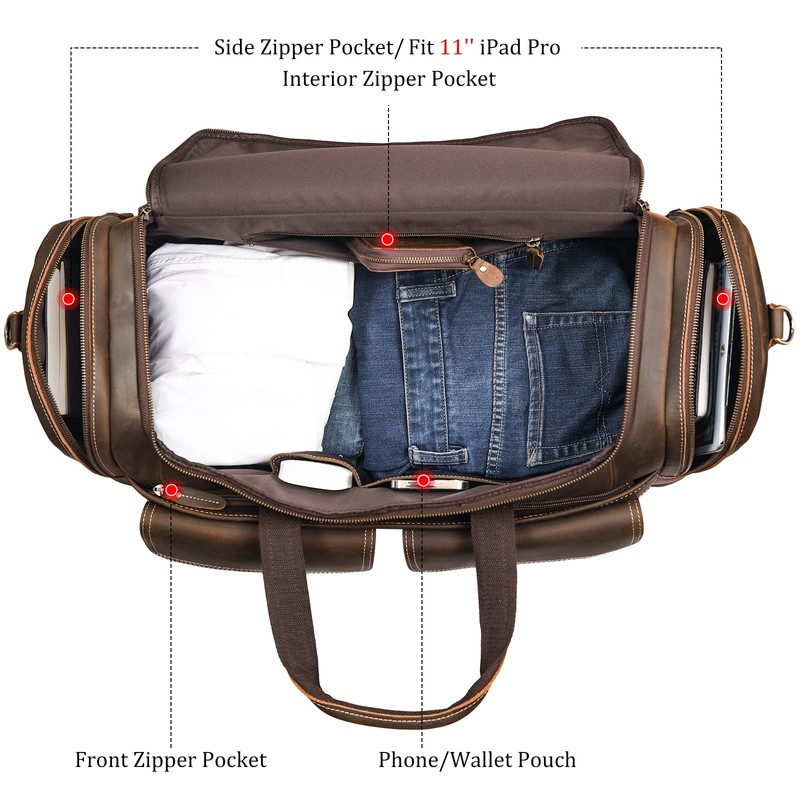 Polare 23" Duffel Thick Full Grain Cowhide Leather Gym Weekender