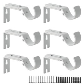 AddGrace Adjustable Curtain Rod Bracket, Fits up to 1 inch Curtain Rod, Set of 6, Sturdy Extendable Curtain Rod Holder, Metal Single Rod Bracket for Wall