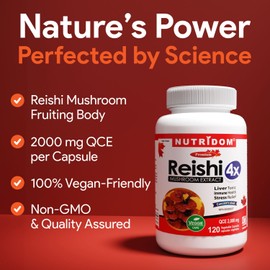 Nutridom Nutridom Reishi Mushroom CapsulesC 4000 mg Daily (2000 mg QCE per Capsule) | Immune & Adaptogenic Support | 100% Vegan, Non-GMO, Gluten-Free | 120 Capsules | 60-Day Supply